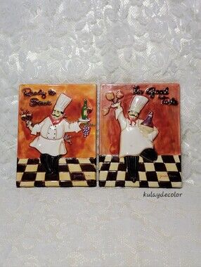 Set of 2 Signed Jennifer Sosik Chef Wall Plaque "In Good Taste & Ready to Serve"